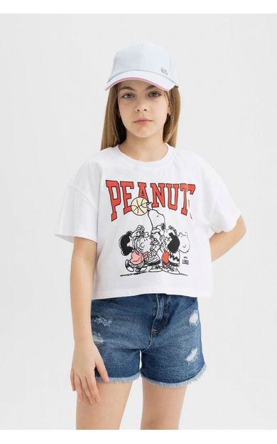 DeFacto Kız Çocuk Snoopy Crop Kısa Kollu Tişört