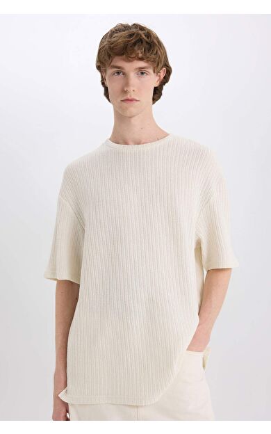 DeFacto Boxy Fit Bisiklet Yaka Kısa Kollu Tişört C2726AX25SMER238