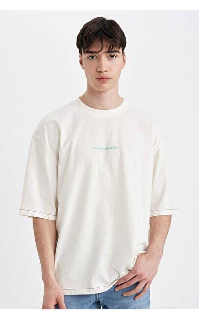 DeFactoFit Loose Fit Bisiklet Yaka Baskılı Kısa Kollu Tişört C2732AX24SMER105