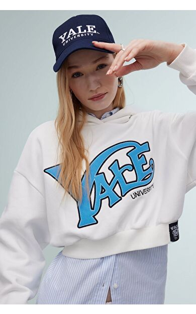 DeFacto DeFactoFit Coool Yale University Oversize Fit Kapüşonlu Baskılı Kalın Kumaş Sweatshirt
