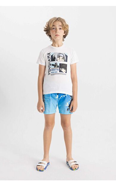 DeFactoFit Erkek Çocuk Baskılı Kısa Kollu Tişört Deniz Şortu 2'li Takım C3150A824HSTR124