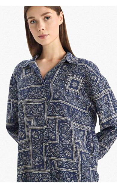 Fall in Love Şal Desenli Viskon Plaj Gömleği C3158AX25SPNV241