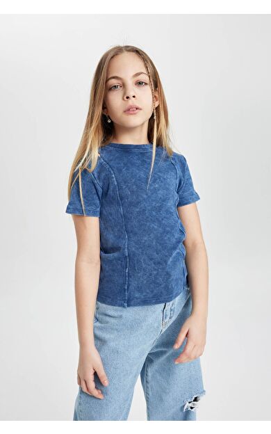 DeFacto Kız Çocuk Slim Fit Fitilli Kaşkorse Kısa Kollu Tişört C3187A824SMBE341