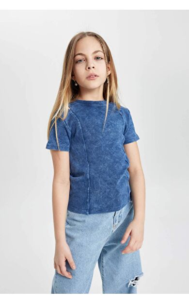 DeFacto Kız Çocuk Slim Fit Fitilli Kaşkorse Kısa Kollu Tişört C3187A824SMBE341