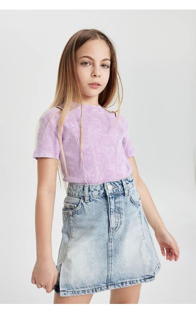 DeFacto Kız Çocuk Slim Fit Fitilli Kaşkorse Kısa Kollu Tişört C3187A824SMPR61