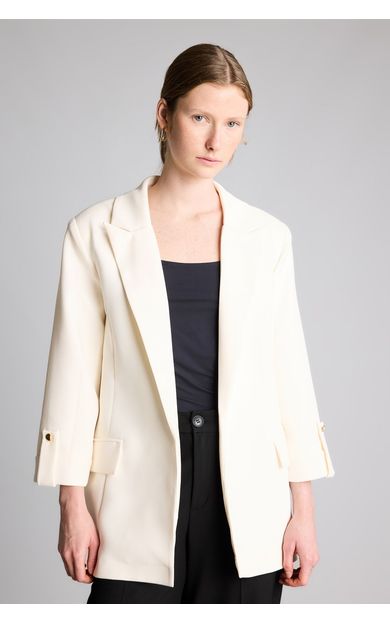 DeFacto Oversıze Ceket Yaka Basic Blazer Ceket Ekru