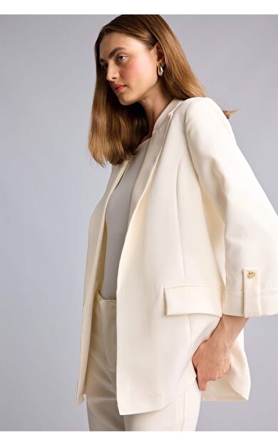 DeFacto Oversıze Basic Blazer Beyaz Ceket