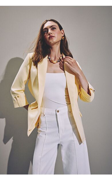 DeFacto Oversıze Basic Blazer Açık Sarı Ceket