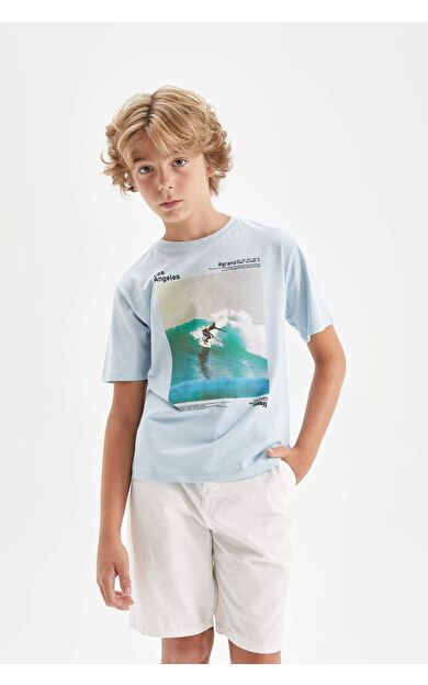 DeFactoFit Erkek Çocuk Bisiklet Yaka Baskılı Kısa Kollu Tişört C3314A824SMBE772