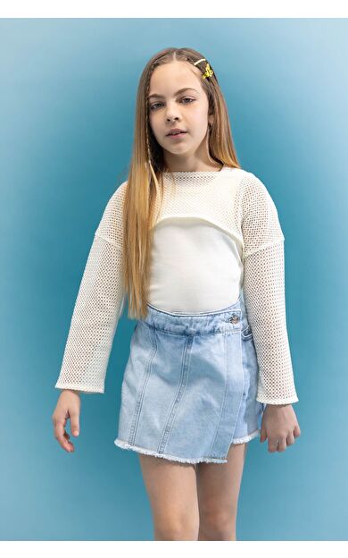 DeFacto Kız Çocuk Relax Fit Bisiklet Yaka Ribana Uzun Kollu Tişört C3350A824SPER98