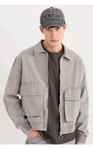 DeFacto Relax Fit Fermuarlı Cepli Jean Ceket