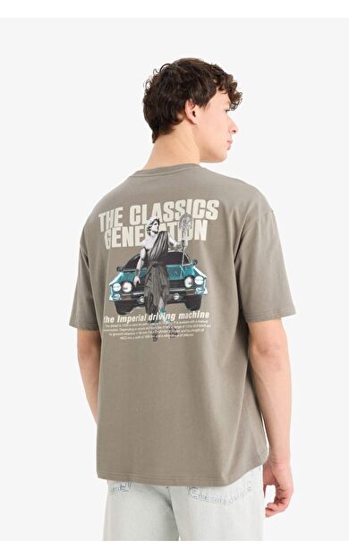 DeFacto Oversize Geniş Kalıp Bisiklet Yaka Sırt Baskılı Kısa Kollu Tişört C3627AX25SMKH207