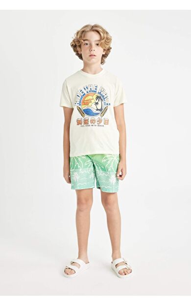 DeFactoFit Erkek Çocuk Palmiye Desenli Deniz Şortu C3686A824HSGN689