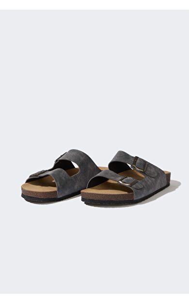 Erkek Düz Taban Çift Bantlı Suni Deri Terlik