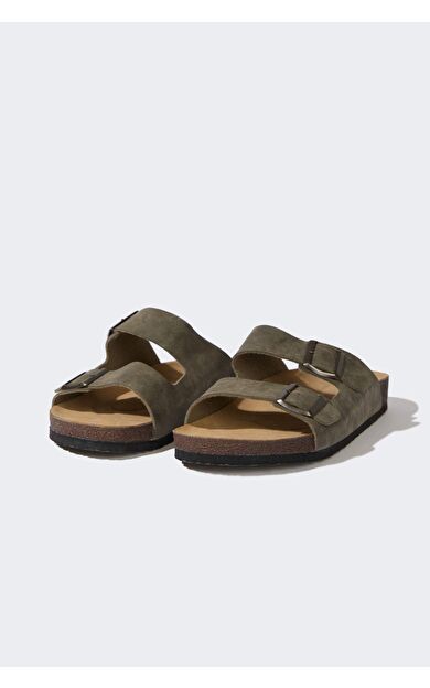 Erkek Düz Taban Çift Bantlı Suni Deri Terlik