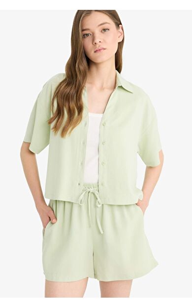 DeFacto Oversize Geniş Kalıp Keten Karışımlı Kısa Kollu Gömlek C3807AX25SMGN1181