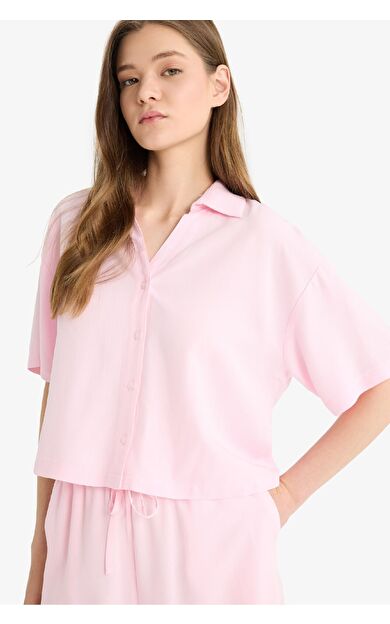 DeFacto Oversize Geniş Kalıp Keten Karışımlı Kısa Kollu Gömlek C3807AX25SMPN648