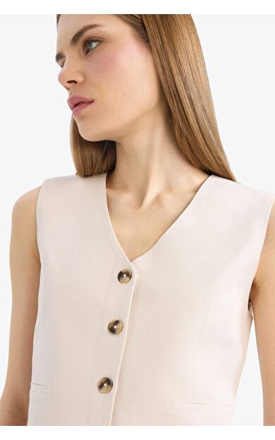 V Yaka Keten Karışımlı Yelek C3828AX25SMBG737