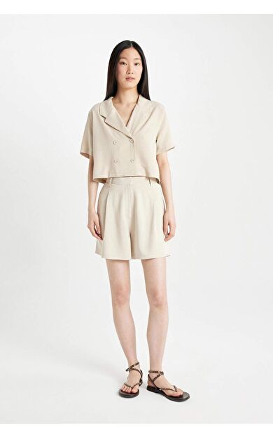 DeFactoFit Yüksek Bel Kısa Paça Keten Karışımlı Şort C3829AX24HSBG737