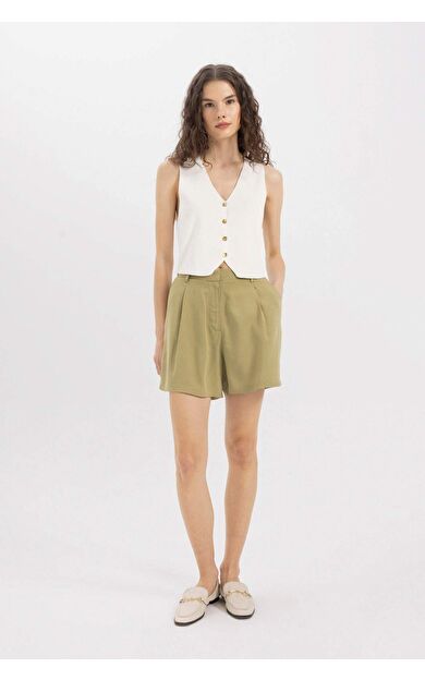 DeFactoFit Yüksek Bel Kısa Paça Keten Karışımlı Şort C3829AX24HSKH176