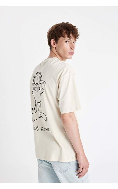 DeFactoFit Garfield Boxy Fit Bisiklet Yaka Baskılı Kısa Kollu Tişört