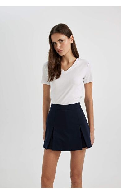 Slim Fit Dar Kesim V Yaka Ribana Kısa Kollu Tişört