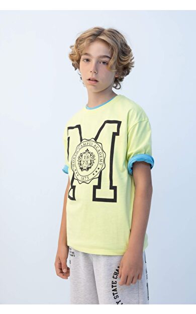 DeFactoFit Erkek Çocuk Oversize Fit Bisiklet Yaka Baskılı Kısa Kollu Tişört C3903A824HSGN664