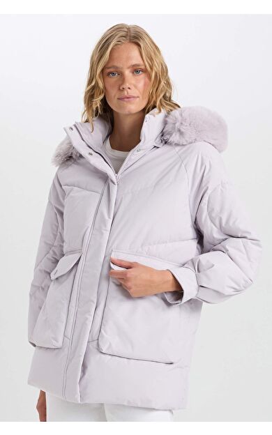 DeFacto Kapüşonlu Fermuarlı Cepli Şişme Mont