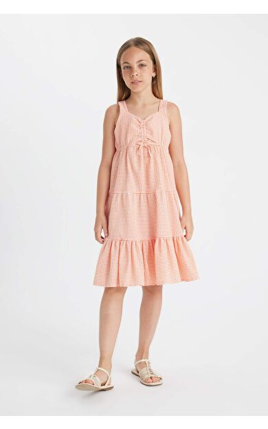 DeFactoFit Kız Çocuk Kareli Bürümcük Askılı Elbise