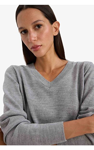 DeFacto Relax Fit V Yaka Triko Kazak C4024AX25WNGR456