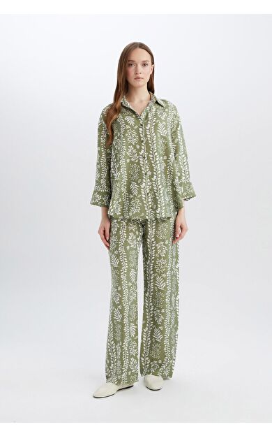 DeFacto Rahat Pantolon Wide Leg Geniş Bol Paça Desenli Yüksel Bel C4042AX25SPGN698