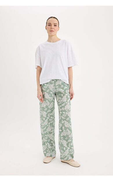 DeFacto Rahat Pantolon Wide Leg Geniş Bol Paça Desenli Yüksel Bel C4042AX25SPKH434