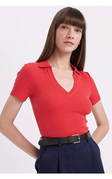 DeFactoFit Slim Fit Polo Yaka Fitilli Kaşkorse Kısa Kollu Polo Tişört