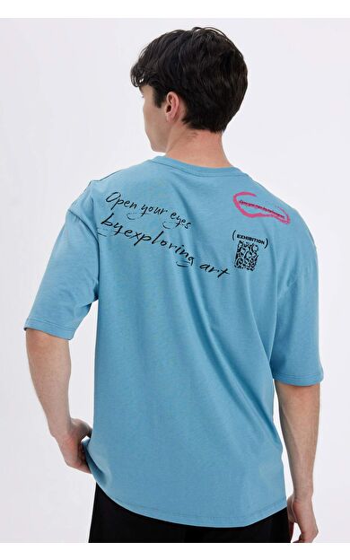 DeFactoFit Oversize Fit Bisiklet Yaka Baskılı Tişört C4084AX24SMBE532