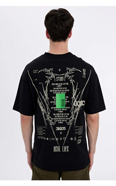 DeFactoFit Comfort Fit Bisiklet Yaka Sırt Baskılı Kısa Kollu Tişört C4088AX24SMBK81