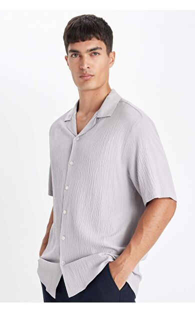 DeFacto DeFactoFit Relax Fit Polo Yaka Penye Kısa Kollu Gömlek C4117AX24SMGR451