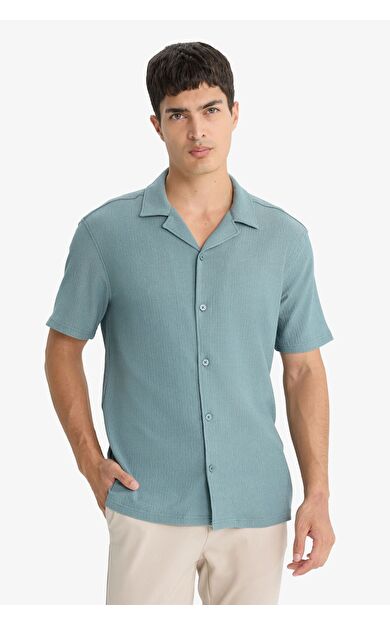 DeFacto Modern Fit Polo Yaka Penye Kısa Kollu Gömlek C4125AX25SMGN1249
