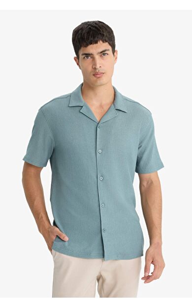 DeFacto Modern Fit Polo Yaka Penye Kısa Kollu Gömlek C4125AX25SMGN1249