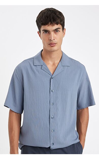 DeFacto Relax Fit Polo Yaka Krinkıl Kısa Kollu Gömlek