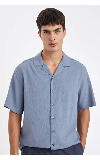 DeFacto Relax Fit Polo Yaka Krinkıl Kısa Kollu Gömlek
