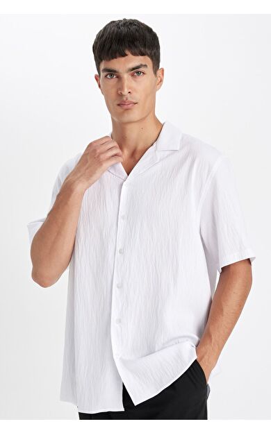 DeFacto DeFactoFit Relax Fit Polo Yaka Krinkıl Kısa Kollu Gömlek C4127AX24AUWT84