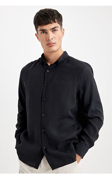 DeFacto Relax Fit Polo Yaka Poplin Uzun Kollu Gömlek C4131AX24SMBK27
