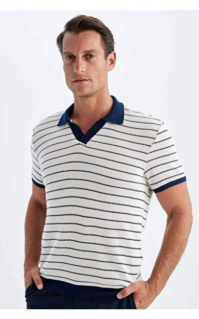 DeFactoFit Regular Fit Çizgili Triko Kısa Kollu Polo Tişört C4150AX24SMNV42