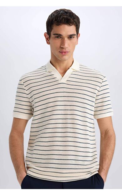 DeFacto Regular Fit Çizgili Triko Kısa Kollu Polo Tişört C4150AX25SMIN250