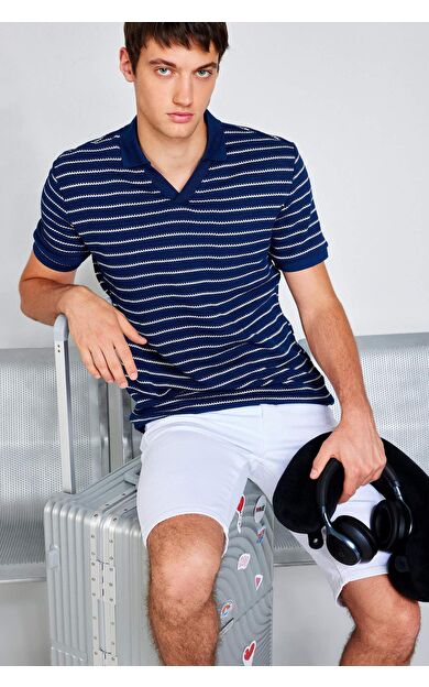 DeFacto Regular Fit Çizgili Triko Kısa Kollu Polo Tişört C4150AX25SMNV42