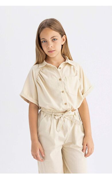 DeFactoFit Kız Çocuk Crop Pamuklu Kısa Kollu Gömlek C4272A824SMBG743