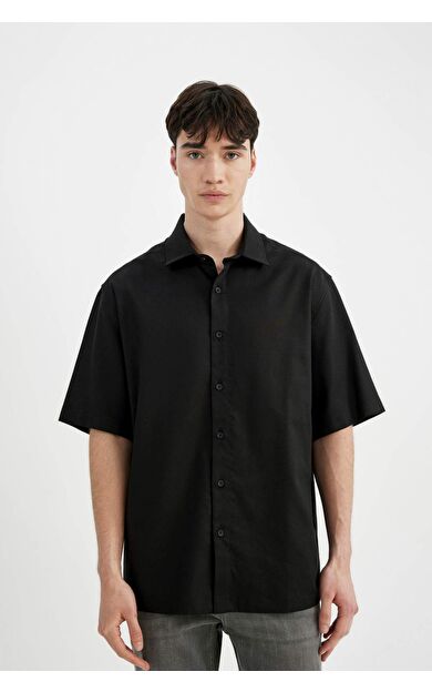 DeFactoFit Relax Fit Tensel Kısa Kollu Gömlek C4316AX24SMBK81