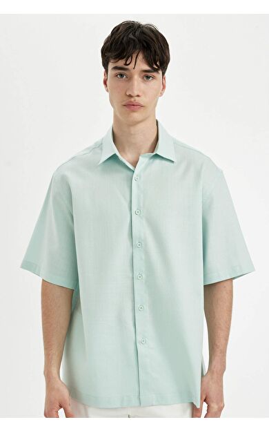 DeFactoFit Relax Fit Tensel Kısa Kollu Gömlek C4316AX24SMGN1169
