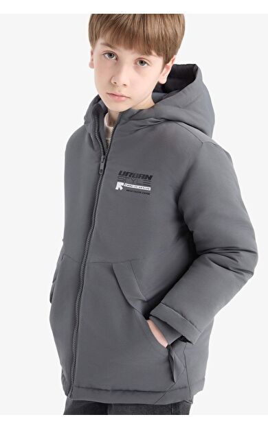 Erkek Çocuk Su İtici Kapüşonlu Fermuarlı Cepli Mont