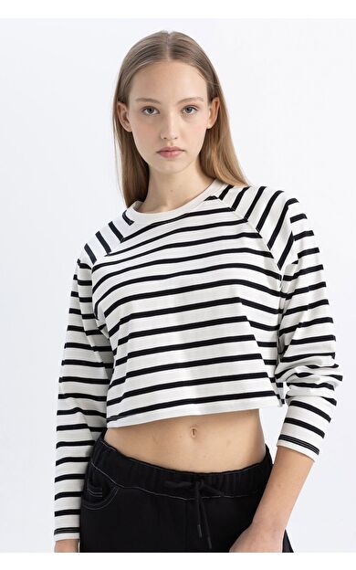 DeFacto DeFactoFit Coool Loose Fit Çizgili Uzun Kollu Tişört